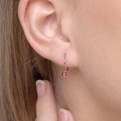 Earrings cabochon, ruby, 14K rose gold