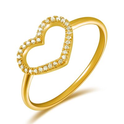 Ring heart with diamonds, 18K yellow gold