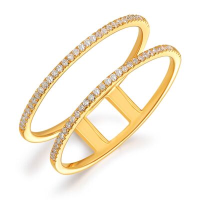 Double ring with diamonds, 18K yellow gold