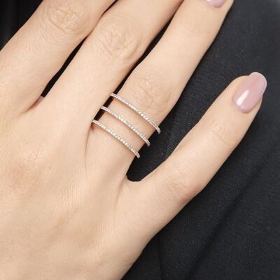 Ring Triple mit Diamanten, 18 K Gelbgold