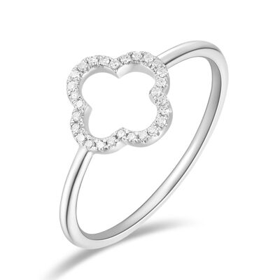 Clover leaf ring with diamonds, 18K white gold