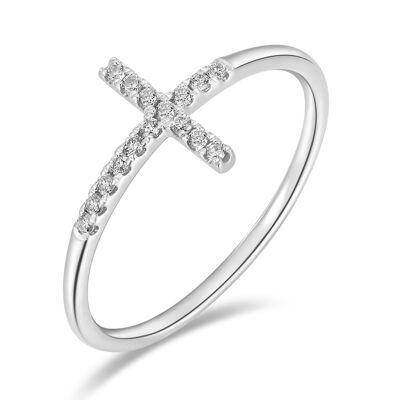 Ring cross with diamonds, 18K white gold