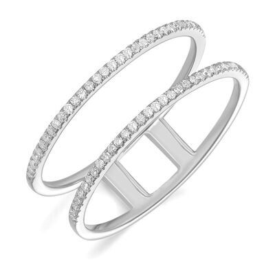 Double ring with diamonds, 18K white gold
