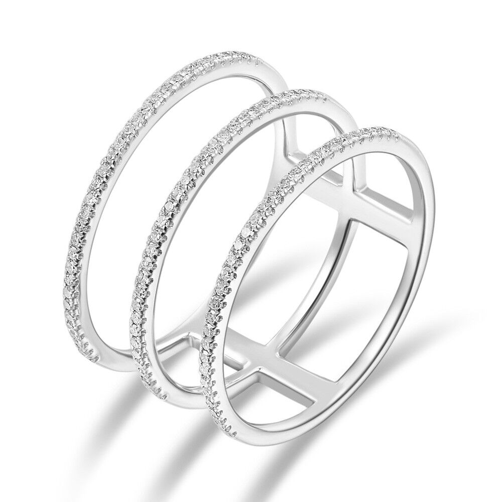 Bague triple avec diamants, or blanc 18 carats