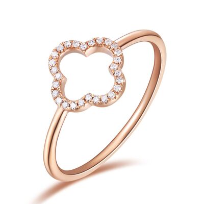 Clover leaf ring with diamonds, 18K rose gold