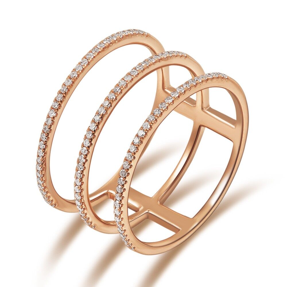 Ring triple with diamonds, 18K rose gold