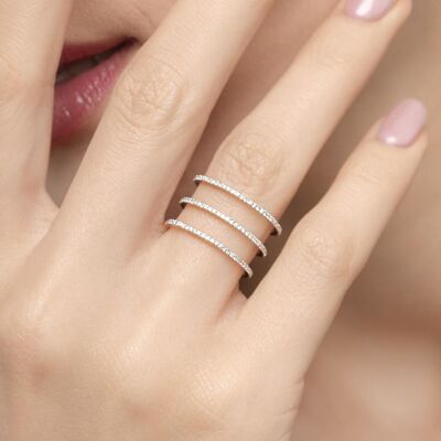 Ring triple with diamonds, 18K rose gold