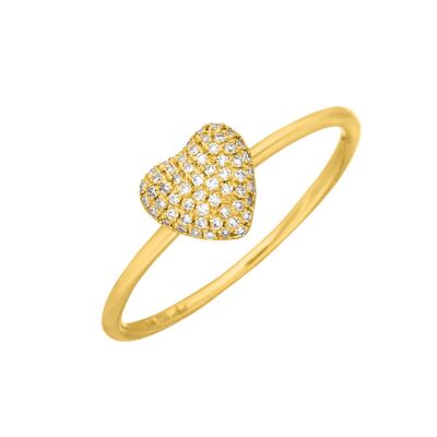 Anello cuore pieno con diamanti, oro giallo 18 carati