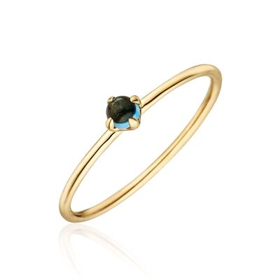 Ring cabochon, 14K yellow gold, blue topaz