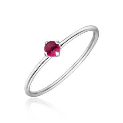 Ring cabochon, 14K white gold, ruby