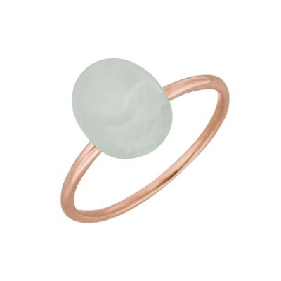 Ring Cabochon II, 14K Rose Gold, Sea Blue Chalcedony