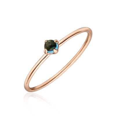 Bague cabochon, or rose 14K, topaze bleue