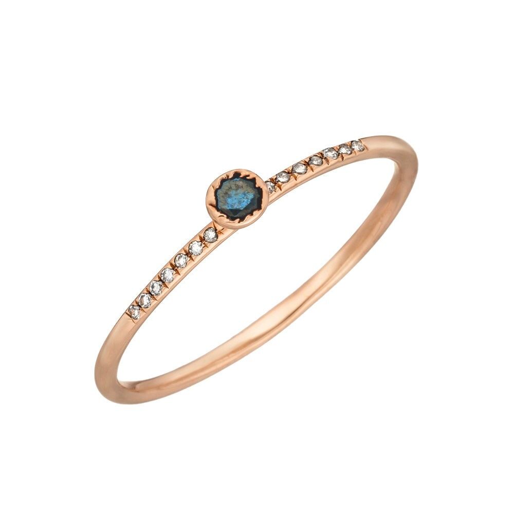 Bague Petite, Diamant Bleu, Or rose 14k