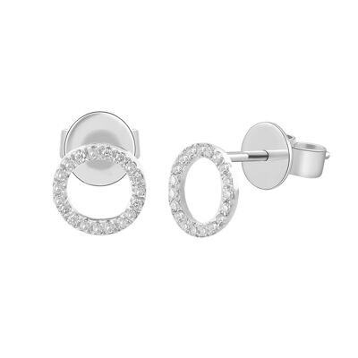 Circle earrings with diamonds, 18K white gold