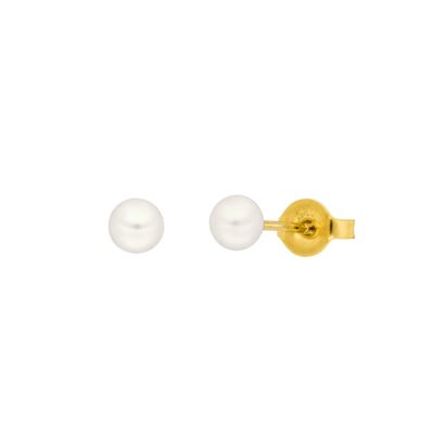 Pearl ear studs, 4mm, 14K yellow gold