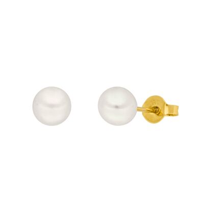 Orecchini a bottone con perla, 6 mm, oro giallo 14 carati