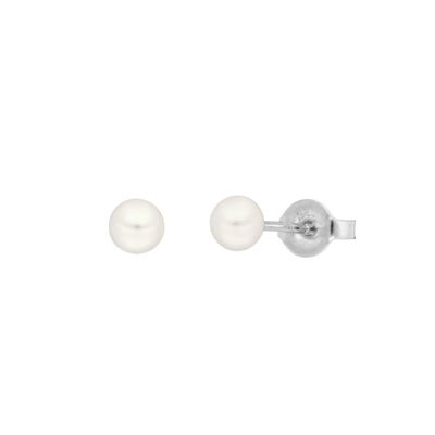 Orecchini a bottone perla, 4mm, oro bianco 14 K