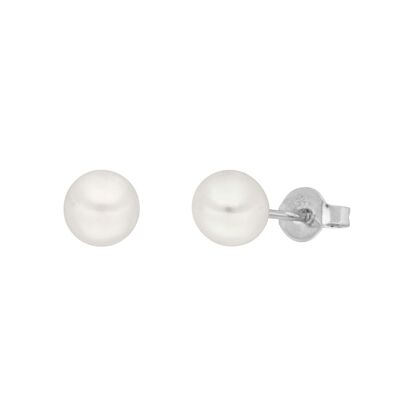 Aretes con perla, 6 mm, oro blanco de 14 K