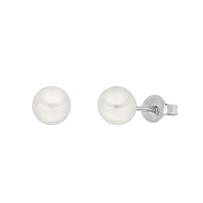 Orecchini a bottone perla, 6 mm, oro bianco 14 K