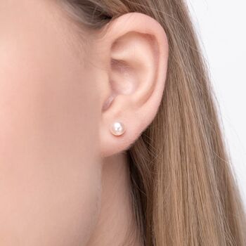 Boucles d'oreilles clous perle, 6mm, or blanc 14 carats 2