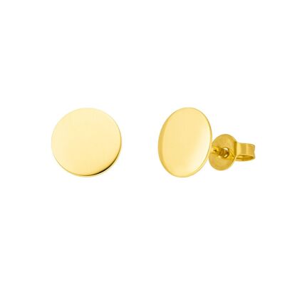 Ear studs disc 8 mm, 14 k yellow gold
