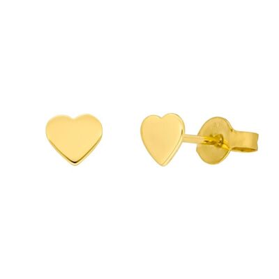 Heart stud earrings, 14 k yellow gold