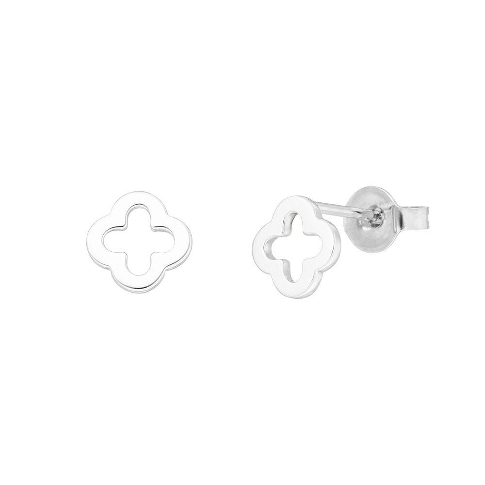 Clover stud earrings, 14 k white gold