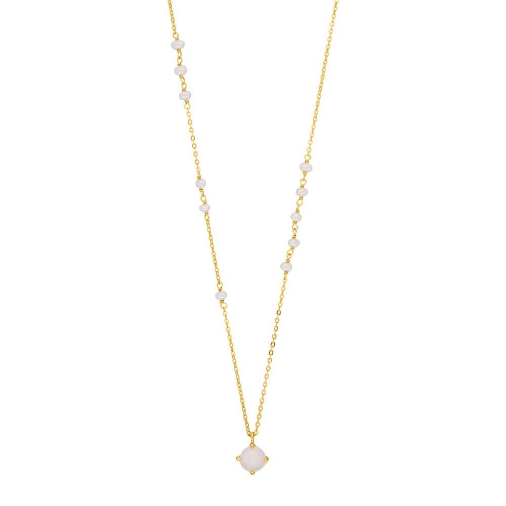 Halskette Flying Gems, Perle/Rosenquarz, 18 K Gelbgold vergoldet