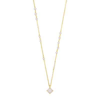 Flying Gems Necklace, Pearl/Rose Quartz, 18K Yellow Gold Plated