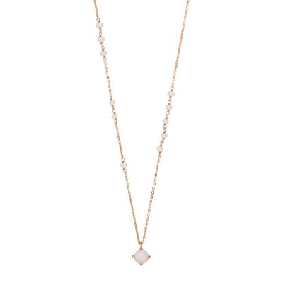 Flying Gems necklace, pearl / rose quartz, 18K rose gold plated