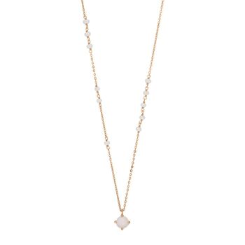 Collier Flying Gems, perle / quartz rose, plaqué or rose 18K 1