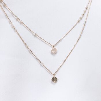 Collier Flying Gems, perle / quartz rose, plaqué or rose 18K 2