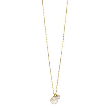 Collier Two Drop, plaqué or jaune 18 carats, perle / cristal de roche 1