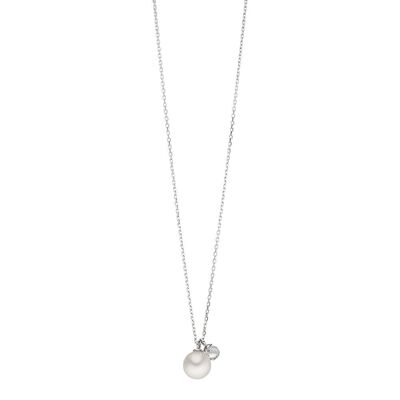 Necklace Two Drop, 925 sterling silver, pearl/rock crystal