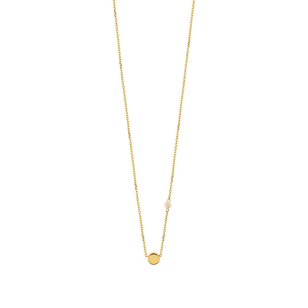 Collana rotonda con perla, placcata in oro giallo 18 carati