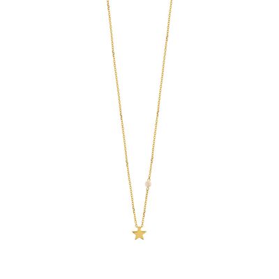 Necklace star with pearl, 18K yellow gold plated