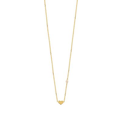 Collar corazón con perla, chapado en oro amarillo de 18K