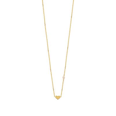 Necklace heart with pearl, 18K yellow gold plated