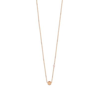 Round necklace with pearl, 18K rose gold plated