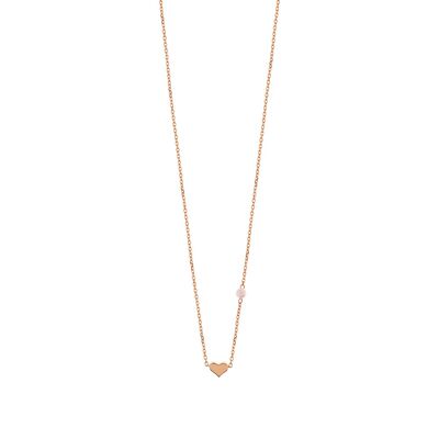 Necklace heart with pearl, 18K rose gold plated