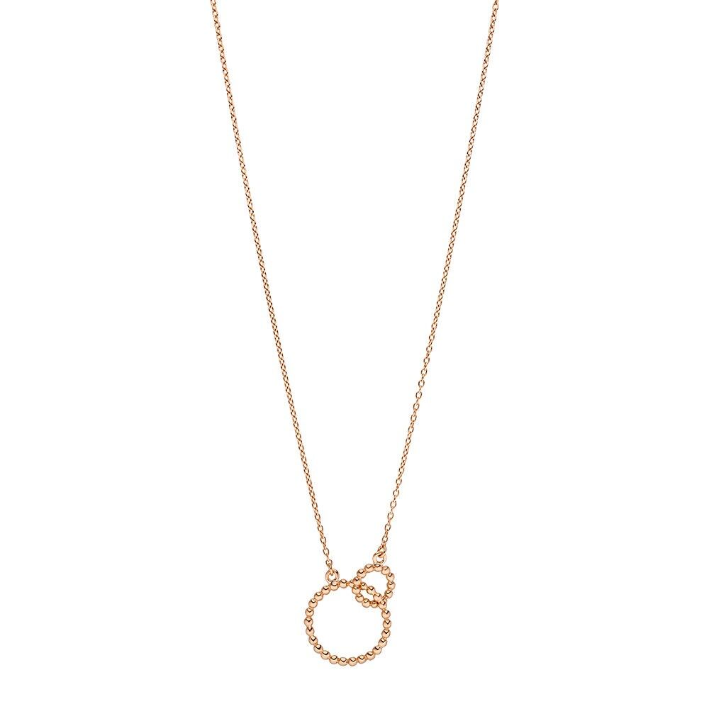 Collana con anello a doppia sfera, 45 cm, placcata in oro rosa 18 carati