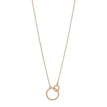 Collier bague double boule, 45cm, plaqué or rose 18 carats