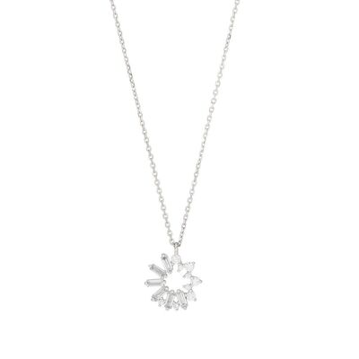 Necklace CUBE FLOWER, zirconia, 925 sterling silver, rhodium-plated