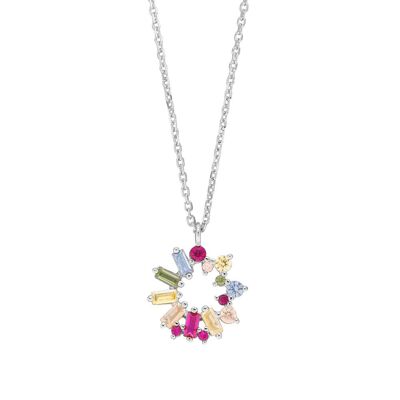 Halskette CUBE FLOWER, Multi Colour Zirkonia, 925 Sterlingsilber