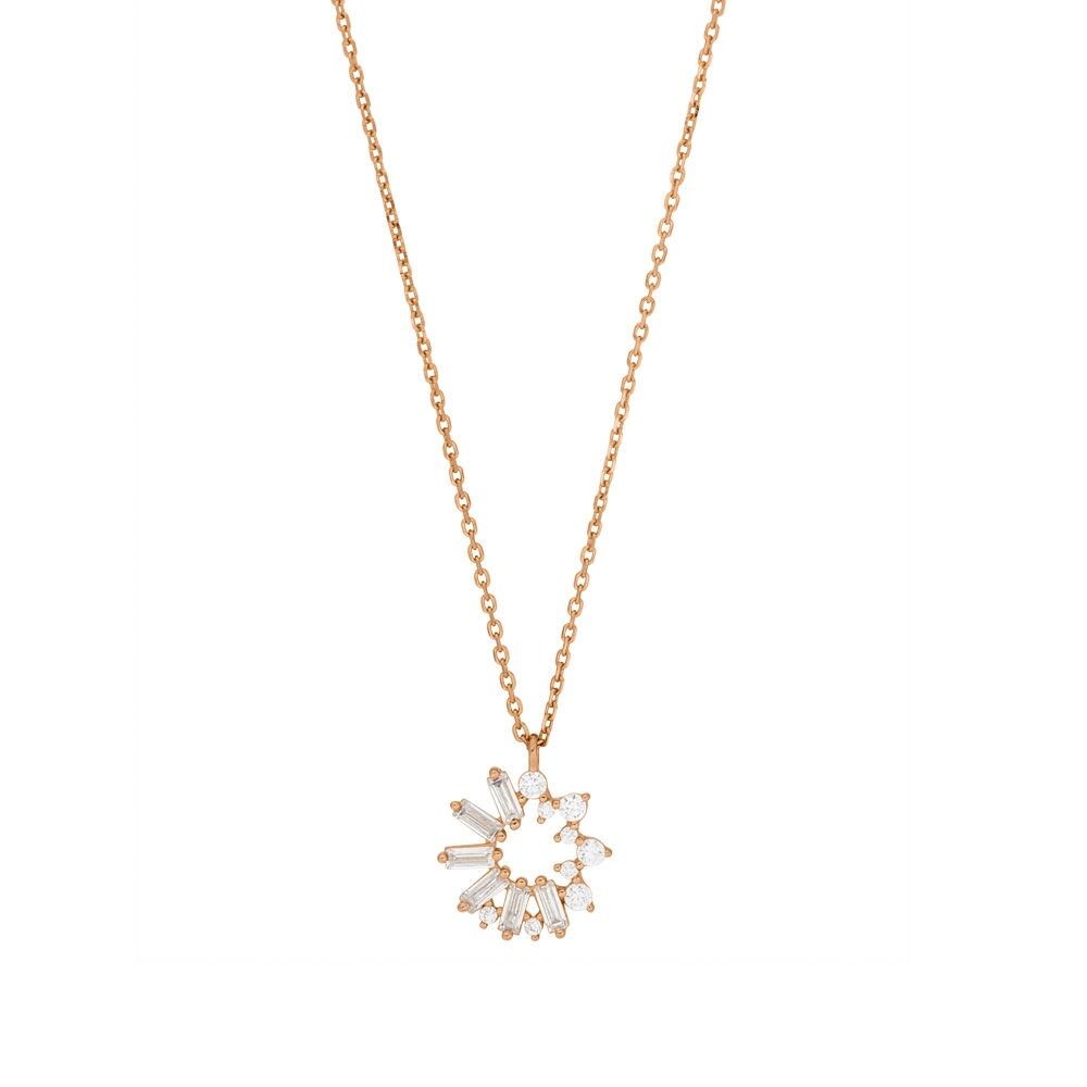 Collana CUBE FLOWER, zirconi, placcato oro rosa 18 K