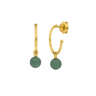 Boucles d'Oreilles Créoles Flying Gem, Aventurine, Plaqué Or Jaune 18K