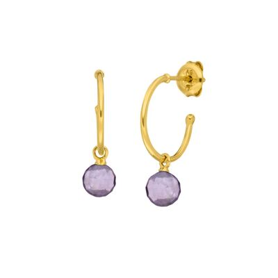 Hoop Earrings Flying Gem, Amethyst, 18K Yellow Gold Plated