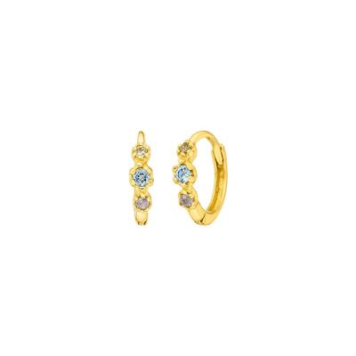 Three Gems Hoop Earrings, Blue Topaz, 18K Yellow Gold Plated