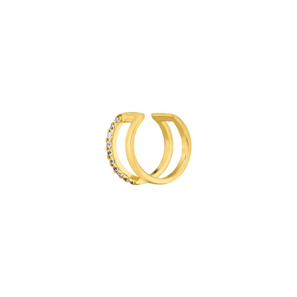 Earcuff Double Line, zirconia, 18 K yellow gold plated