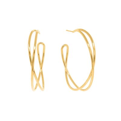 Silver hoop, TUBE, yellow gold